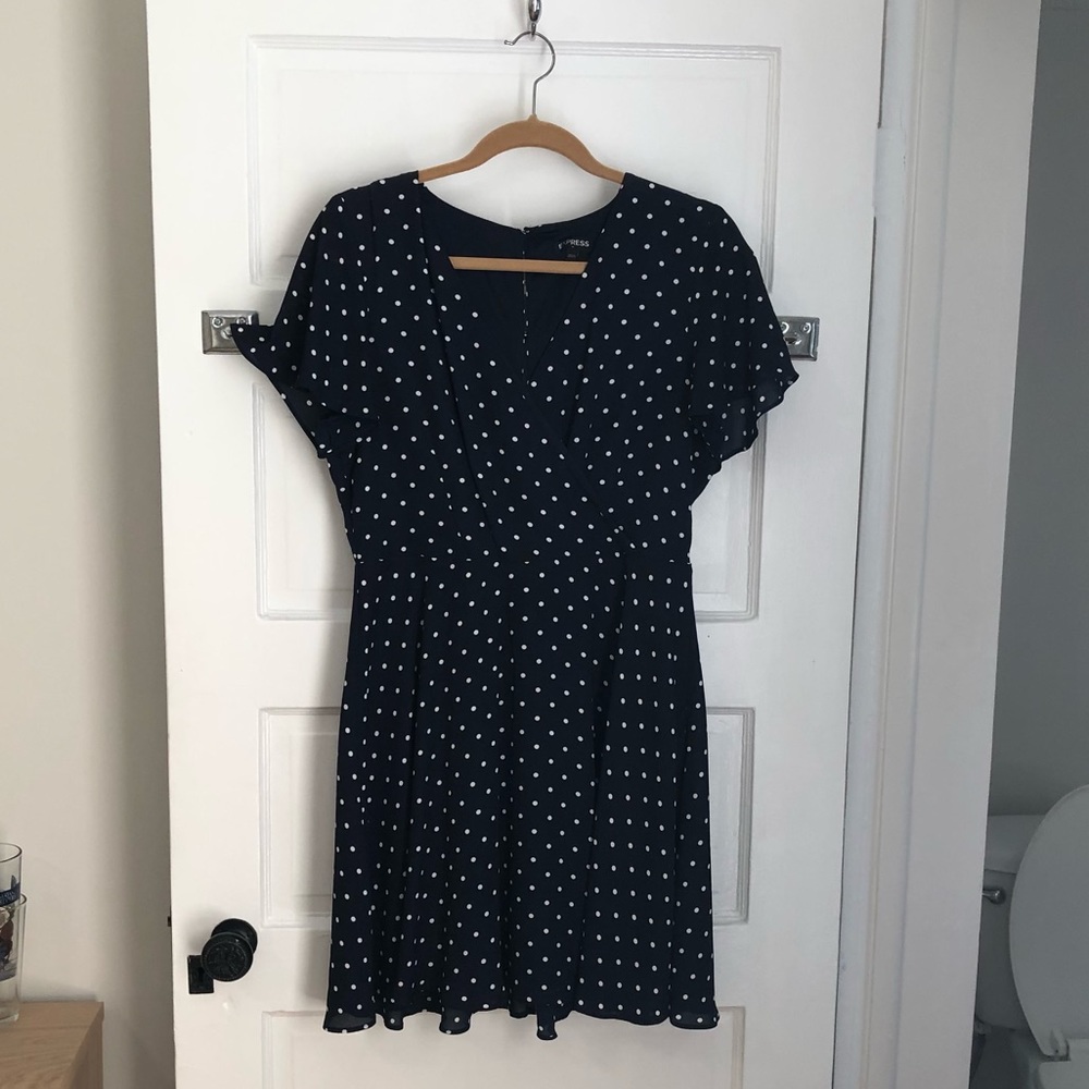 Express Polka Dot Navy Dress